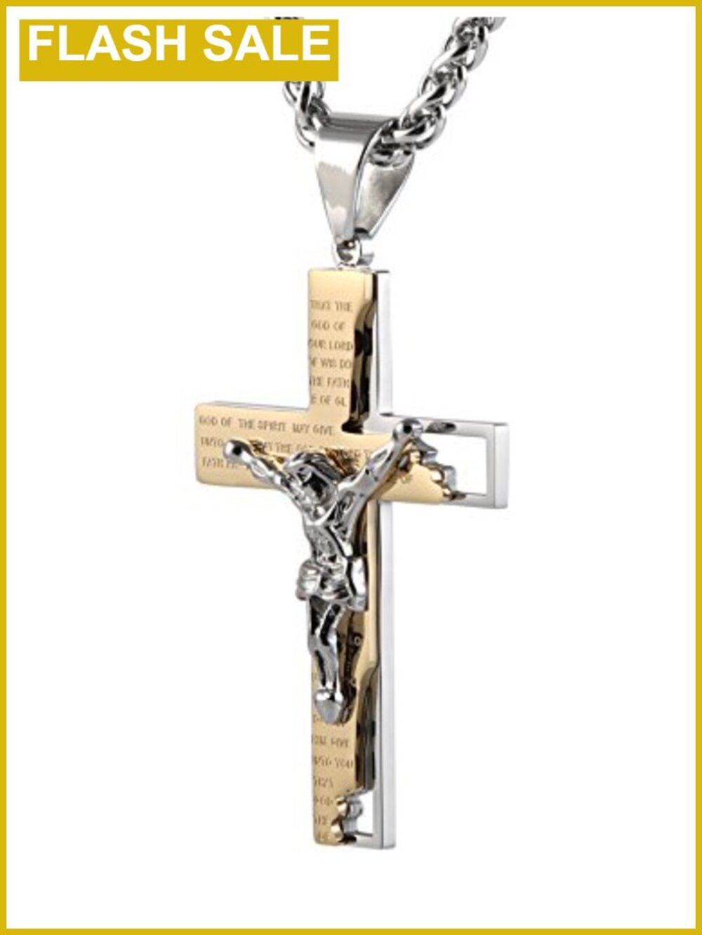 HZMAN Men's Stainless Steel Cross Crucifix Pendant Necklace 22in Chain